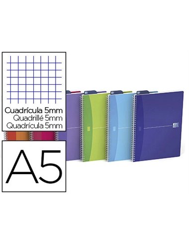 Cahier spirale oxford reliure intégrale my colours optik paper a5 14,8x21cm 180 pages 90g 5x5mm coloris assortis.