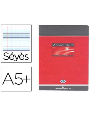Cahier piqué conquérant sept couverture offset a5+ 17x22cm 96 pages 70g séyès.