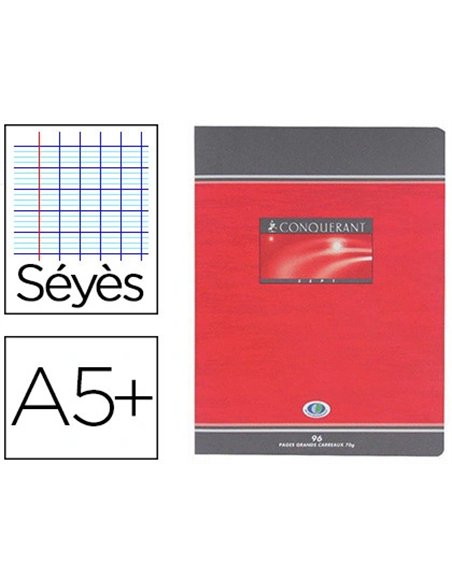 Cahier piqué conquérant sept couverture offset a5+ 17x22cm 96 pages 70g séyès.