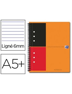 Cahier notebook oxford optik paper couverture rigide a5+ 16,9x21cm 160 pages ligné feuilles détachables perforées orange.