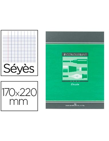 Cahier dessin conquérant sept piqué couverture offset a5+ 17x22cm 16 pages unies 90g.