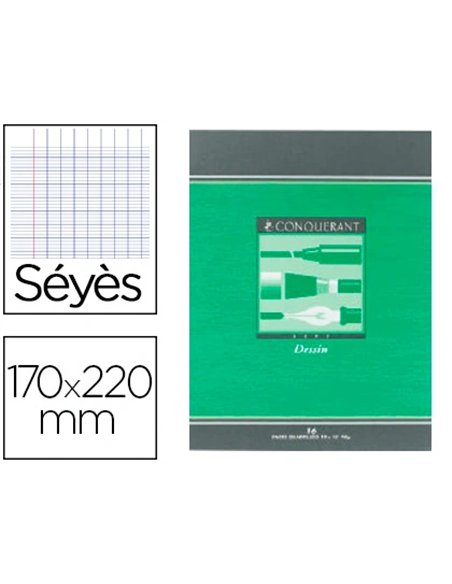 Cahier dessin conquérant sept piqué couverture offset a5+ 17x22cm 16 pages unies 90g.