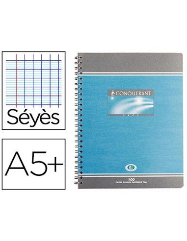 Cahier conquérant sept reliure intégrale couverture offset a5+ 17x22cm 100 pages 70g séyès.
