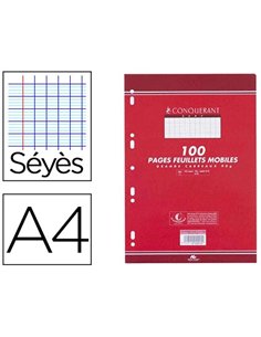 Feuillet mobile conquérant sept a4 210x297mm 100 pages 90g séyès perforé coloris blanc.