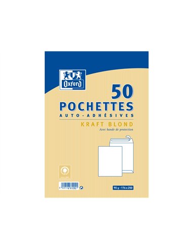 Pochettes oxford kraft auto adhesives avec bande de protection 176x250mm 50 unites.