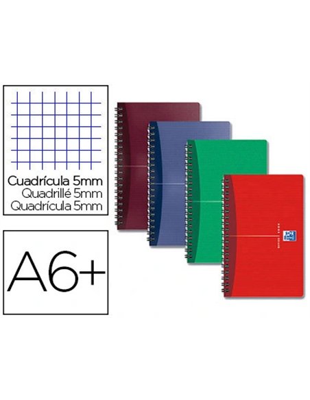 Carnet oxford essentials reliure intégrale couverture pelliculée 11x17cm 180 pages 5x5mm coloris assortis.