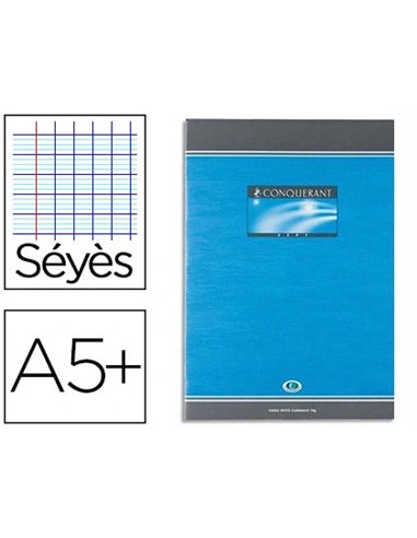 Cahier devoirs piqué conquérant sept couverture vernie carte couchée a5+ 17x22cm 48 pages 70g séyès.