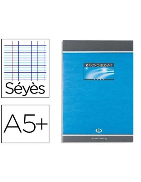 Cahier devoirs piqué conquérant sept couverture vernie carte couchée a5+ 17x22cm 48 pages 70g séyès.