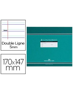 Cahier d'écriture piqué conquérant sept couverture offset 170x147mm à l'italienne 24 pages 70g double ligne 5mm paysage.