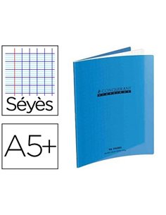 Cahier piqué conquérant classique couverture polypropylène rigide transparente a5+ 17x22cm 32 pages 90g séyès bleu.