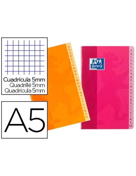 Répertoire oxford brochure souple couverture lavable touches plastifiées 148x210mm 192 pages 90g 5x5mm assortis.