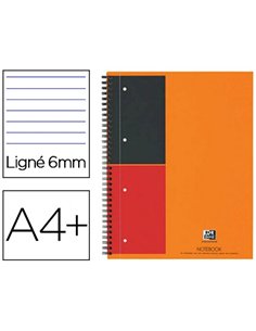 Cahier notebook oxford optik paper couverture rigide a4+ 21x32cm 160 pages ligné feuilles détachables perforées orange.