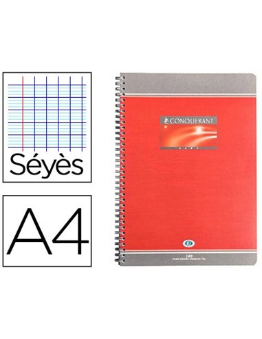 Cahier conquérant sept reliure intégrale couverture offset a4 21x29,7cm 180 pages 70g séyès.