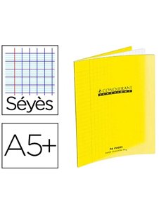 Cahier piqué conquérant classique couverture polypropylène rigide transparente a5+ 17x22cm 32 pages 90g séyès jaune.