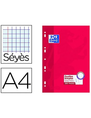 Feuillet mobile oxford a4 210x 297mm papier satiné extra blanc 200 pages 90g séyès perforé.