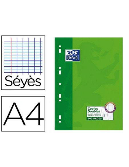 Copie double oxford a4 210x297mm 200p séyès perforées.