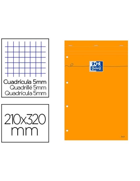 Bloc bureau oxford a4+ agrafé papier optik paper extra-blanc 80g 21x32cm 80f perforées détachables 5x5mm marge.