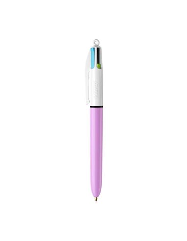 Stylo à bille rétractable Bic 4 couleurs Fun - Pointe moyenne 1,0 mm - Encre à l'huile - Encre colorée : rose, violet, turquoise