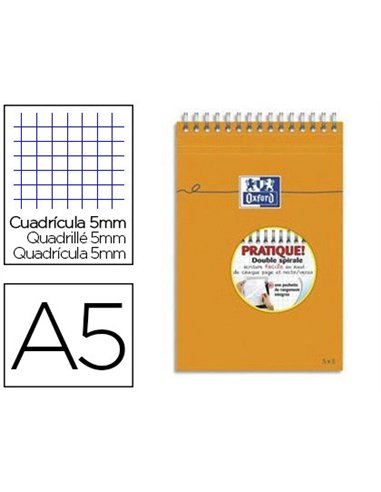 Bloc oxford mémo optik paper reliure intégrale 148x210mm 80f non perforées réglure 5x5mm.