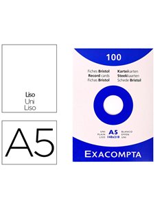 Etui 100 fiches exacompta bristol uni non perforee blanc 148x210mm.