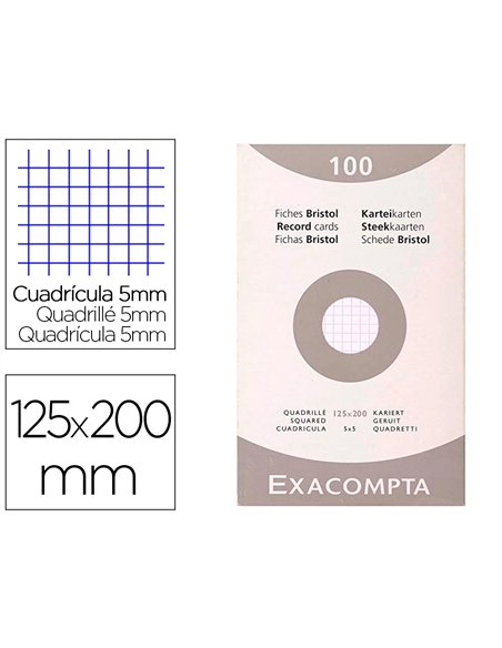 Etui 100 fiches exacompta bristol quadrillee 5x5 non perforee blanc 125x200mm.