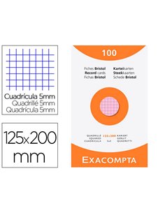 Etui 100 fiches exacompta bristol quadrillee 5x5 non perforee assortis 125x200mm.