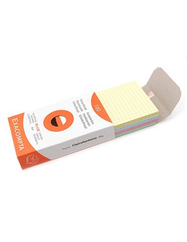Etui 100 fiches exacompta bristol quadrillee 5x5 non perforee assortis 125x200mm.