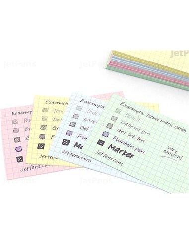 Etui 100 fiches exacompta bristol quadrillee 5x5 non perforee assortis 125x200mm.