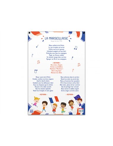 Poster pedagogique la marseillaise enfant bouchut grandremy pellicule effacable a sec 52x76cm.