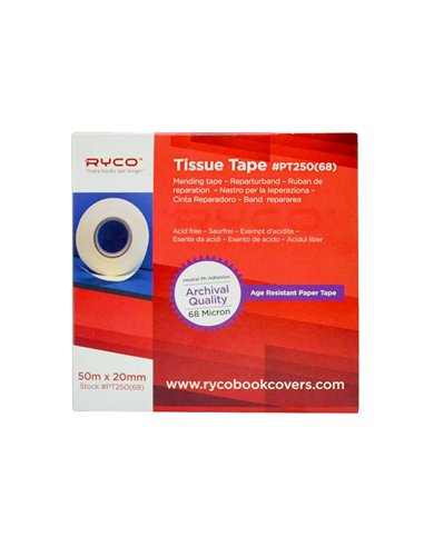Ruban réparation ryco adhésif opaque extra blanc 680 microns dévidoir 50mx20mm.