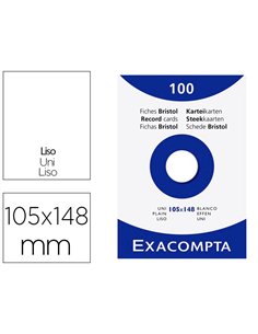 Etui 100 fiches exacompta bristol uni non perforee blanc 105x148mm.