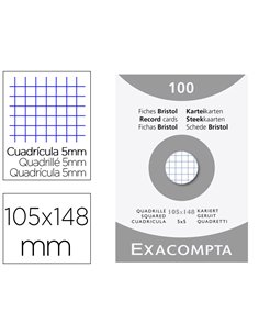 Etui 100 fiches exacompta bristol quadrillee 5x5 non perforee blanc 105x148mm.