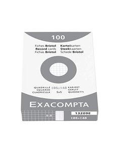 Etui 100 fiches exacompta bristol quadrillee 5x5 non perforee blanc 105x148mm. 2