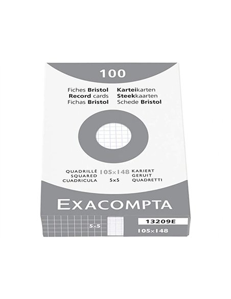 Etui 100 fiches exacompta bristol quadrillee 5x5 non perforee blanc 105x148mm.