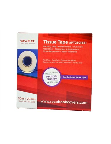 Ruban réparation ryco adhésif transparent 340 microns dévidoir 50mx20mm.