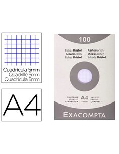 Etui 100 fiches exacompta bristol quadrillee 5x5 non perforee blanc 210x297mm.