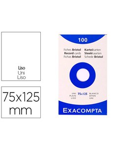 Etui 100 fiches exacompta bristol uni non perforee blanc 75x125mm.