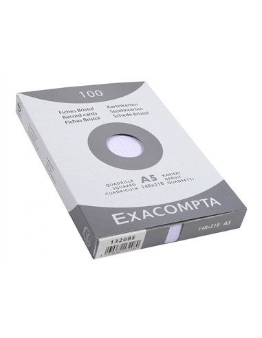 Etui 100 fiches exacompta bristol quadrillee 5x5 non perforee blanc 148x210mm.