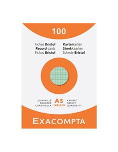 Etui 100 fiches exacompta bristol quadrillee 5x5 non perforee assortis 148x210mm.