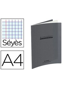 Cahier piqué conquérant classique couverture polypropylène rigide transparente a4 21x29,7cm 96 pages 90g séyès gris.