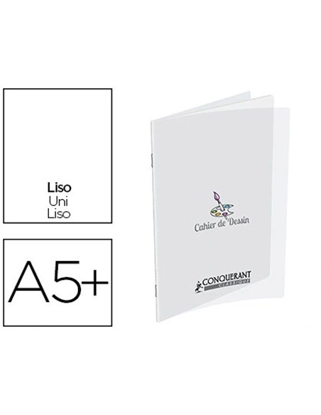 Cahier dessin oxford couverture polypropylène transparent a5+ 17x22cm 32 pages papier dessin uni.