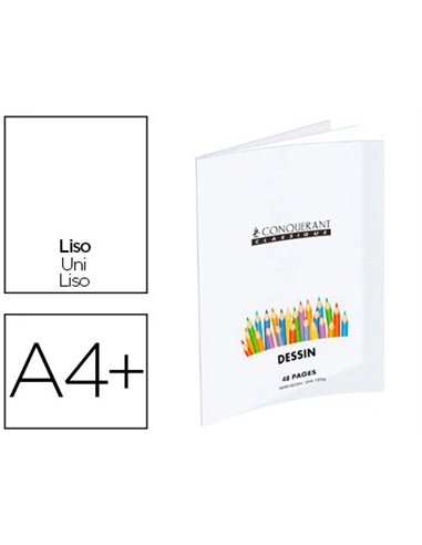 Cahier dessin oxford couverture polypropylène transparent a4+ 24x32cm 48 pages papier dessin uni.