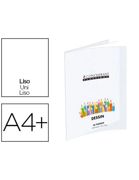 Cahier dessin oxford couverture polypropylène transparent a4+ 24x32cm 48 pages papier dessin uni.