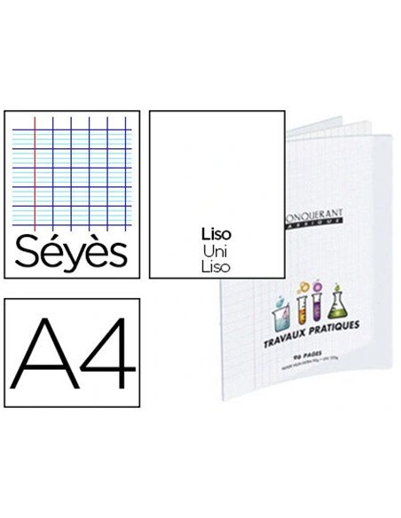 Cahier travaux pratiques conquérant classique couverture pp incolore a4 21x29,7cm 96 pages 90g dessin 90g séyès/uni.