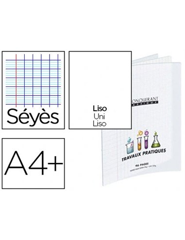 Cahier travaux pratiques conquérant classique couverture pp incolore a4+ 24x32cm 96 pages 90g dessin 90g séyès/uni.