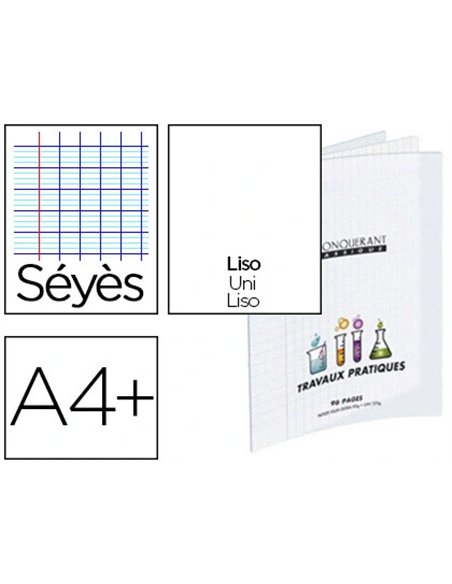 Cahier travaux pratiques conquérant classique couverture pp incolore a4+ 24x32cm 96 pages 90g dessin 90g séyès/uni.