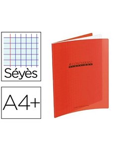 Cahier piqué conquérant classique couverture polypropylène rigide transparente a4+ 24x32cm 48 pages 90g séyès rouge.