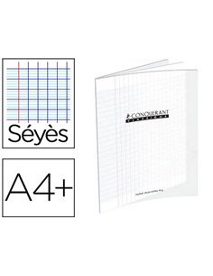 Cahier piqué conquérant classique couverture polypropylène rigide transparente a4+ 24x32cm 96 pages 90g séyès incolore.