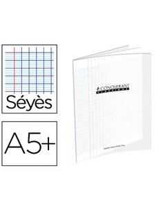 Cahier piqué conquérant classique couverture polypropylène rigide transparente a5+ 17x22cm 48 pages 90g séyès.