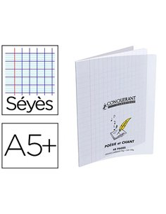 Cahier poésie piqué conquérant classique couverture transparente polypropylène a5+ 17x22cm 48 pages 90g séyès incolore.